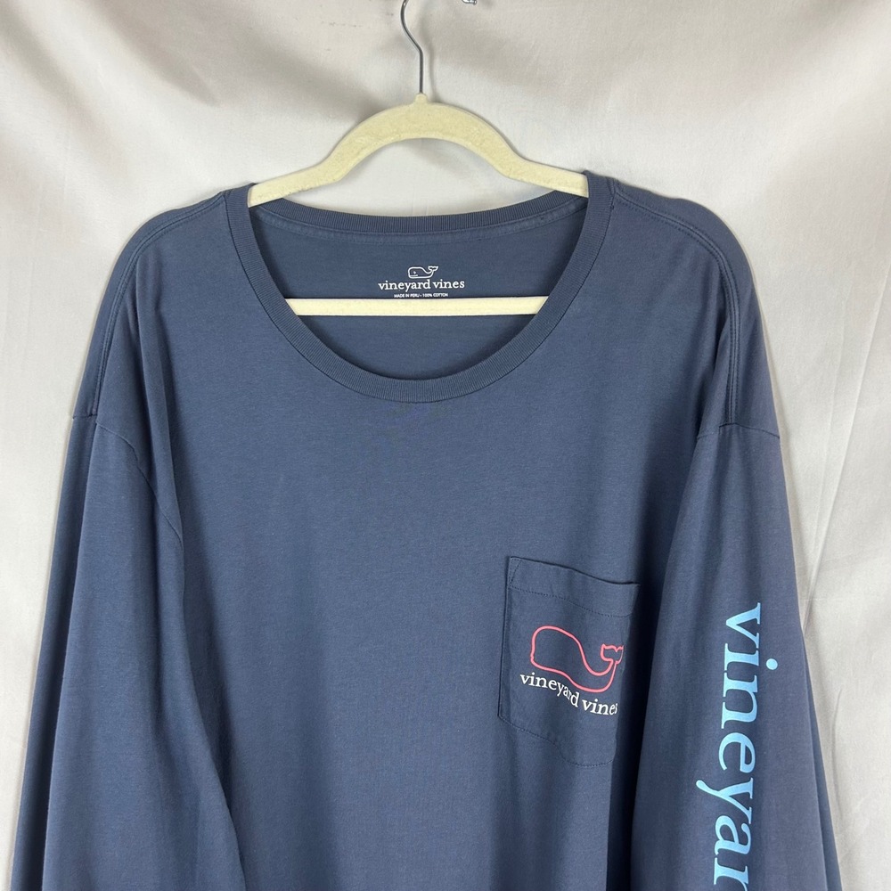 Vineyard Vine Mens 3XB Navy Blue Long Sleeve Whale Graphic Pocket T-Shirt Cotton - Picture 3 of 10